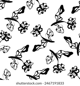 Abstract seamless pattern with cute hand drawn sketch of meadow flowers. Fashion stylish natural background. Good for fabric, print, cover, banner, wrapping, wallpaper.