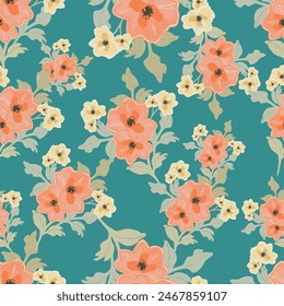Abstract seamless pattern of cute hand painted simple flowers for textile,linens, clothes, postcard, pareo