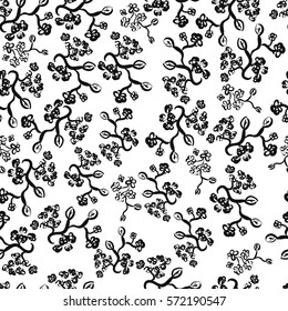 Abstract seamless pattern of cute hand painted simple flowers