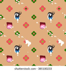 Abstract seamless pattern of cute kawaii style, vector illustration.