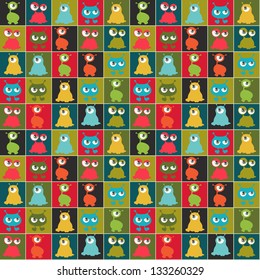 Abstract seamless pattern with cute monsters.