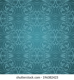 Abstract seamless pattern in cyan color with sharp line ornament