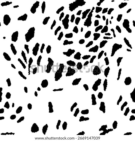 Abstract seamless pattern with dalmatian dog spots - hand drawn black and white vector illustration.