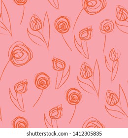 Abstract seamless pattern with dandelions and tulips.