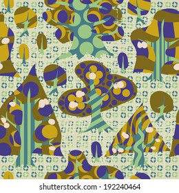 Abstract seamless pattern of dark green trees