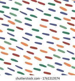 Abstract seamless pattern with dash line.  Diagonal stripe backdrop. Funny rain shapes endless wallpaper. Decorative backdrop for fabric design, textile print, wrapping, cover. Vector illustration. 