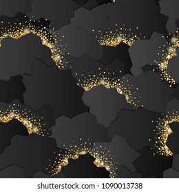 Abstract seamless pattern decorated with golden glitter. Paper cut design.