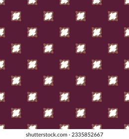 Abstract seamless pattern with decorative elements, abstracts white floral element on burgundy background for Design, Wallpaper, Fashion Print, Trendy Decor, Home Textile, Retro Decor. Vector.	