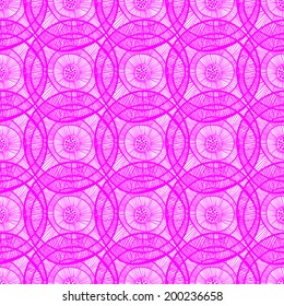 Abstract seamless pattern. Decorative magenta circle on a white background. Painted hands. Vector.