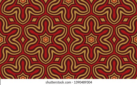 Abstract seamless pattern with decorative ornament of red and golden shades