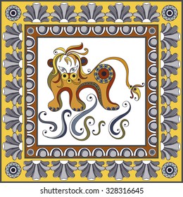 Abstract seamless pattern from decorative ornament elements . Portuguese texture (background) with lion for packing, textile, interior, web design. Vector illustration.