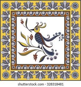 Abstract seamless pattern from decorative ornament elements . Portuguese texture (background) with bird for packing, textile, interior, web design. Vector illustration.