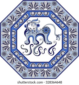 Abstract seamless pattern from decorative ornament elements . Portuguese texture (background) with lion for packing, textile, interior, web design. Vector illustration.