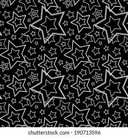 Abstract seamless pattern with decorative stars on black background. Simple vector texture. 