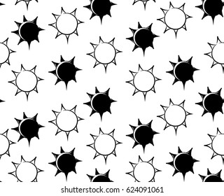 Abstract seamless pattern with decorative Sun. black and white wallpaper. repeated backdrop