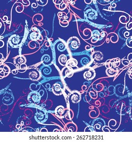 Abstract Seamless Pattern with Decorative Swirls. Grunge Brush. Distressed Texture. Vector Illustration Background.