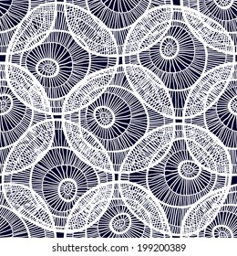 Abstract seamless pattern. Decorative white circle on a dark background. Vector