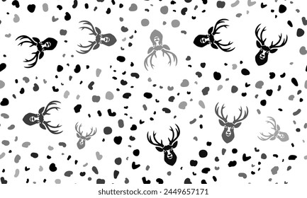 Abstract seamless pattern with deer head symbols. Creative leopard backdrop. Vector illustration on white background