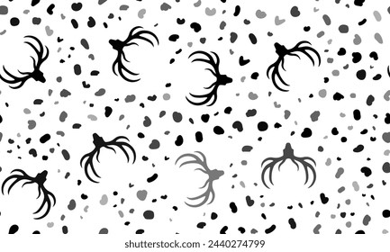 Abstract seamless pattern with deer horns symbols. Creative leopard backdrop. Vector illustration on white background
