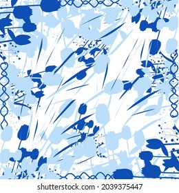Abstract Seamless Pattern Design of Blue Flowers 