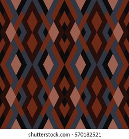 Abstract seamless pattern for design in dark blue and red colors. Vector geometric background of triangles. Texture for textile, clown, carpeting, warp, clothes
