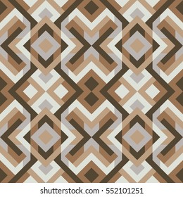 Abstract seamless pattern for design in grey and brown colors. Vector geometric background of triangles and squares. Texture for textile, clown, carpeting, warp, clothes