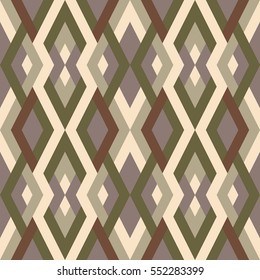 Abstract seamless pattern for design in grey and beige colors. Vector geometric background of triangles and squares. Texture for textile, clown, carpeting, warp, clothes