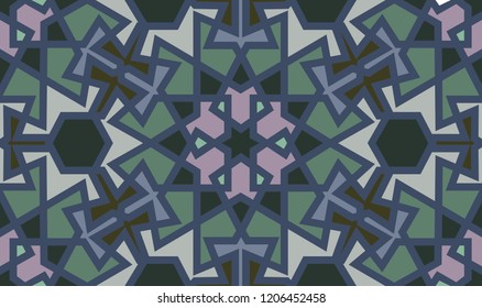 Abstract seamless pattern design with oriental moorish style geometric motif, repeat background