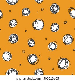 Abstract seamless pattern design with sloppy circle drawings, random doodle dots repeat background