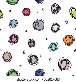 Abstract seamless pattern design with sloppy circle drawings, random doodle dots repeat background