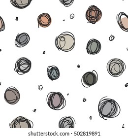 Abstract seamless pattern design with sloppy circle drawings, random doodle dots repeat background