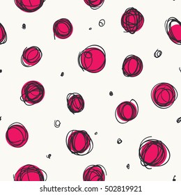 Abstract seamless pattern design with sloppy circle drawings, random doodle dots repeat background