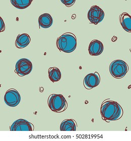 Abstract seamless pattern design with sloppy circle drawings, random doodle dots repeat background