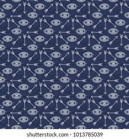 Abstract seamless pattern design with stars eyes and arrows - esoteric style background. Vector illustration