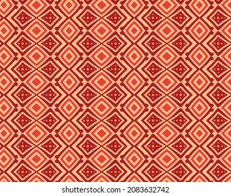 abstract seamless pattern design template use red brick pastel color. Combination of square, x cross, and circle cross on elements. Antique Rhombuses palette geometrical shape. 