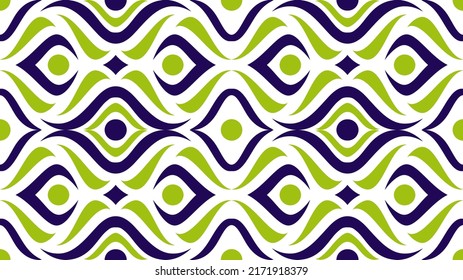 abstract seamless pattern design template using combination blue and green colors on element. the elements pattern are people, wave, star and eye. 