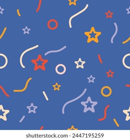 Abstract seamless  pattern design vector illustration, modern and creative pattern design stars circles and lines, blue background