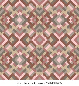 Abstract seamless pattern for design. Vector geometric background of triangles and squares. Endless texture in red and pink colors
