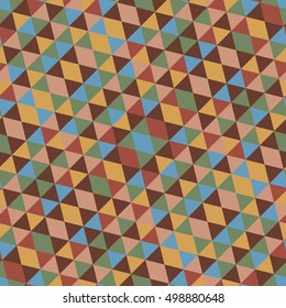 Abstract seamless pattern for design. Vector geometric background of triangles and squares. Endless texture in brown, blue and beige colors