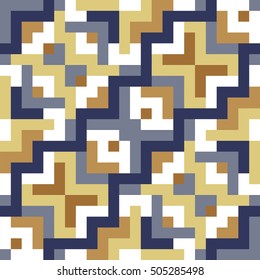 Abstract seamless pattern for design. Vector geometric background of triangles in yellow, blue and beige colors. Mosaic texture for textile, clown, carpeting, warp, book cover, clothes