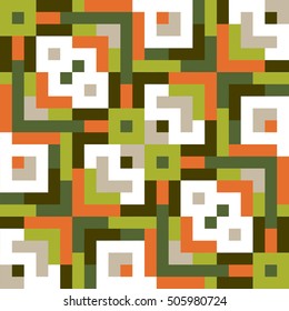 Abstract seamless pattern for design. Vector geometric background of triangles. Mosaic endless texture in green and orange colors