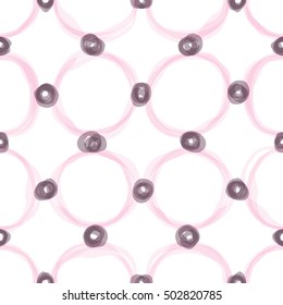 Abstract seamless pattern design watercolor sloppy circle shapes, circular grid repeat background