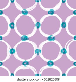 Abstract seamless pattern design watercolor sloppy circle shapes, circular grid repeat background