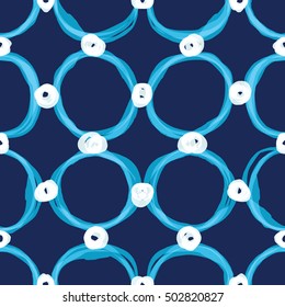 Abstract seamless pattern design watercolor sloppy circle shapes, circular grid repeat background