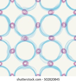 Abstract seamless pattern design watercolor sloppy circle shapes, circular grid repeat background