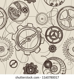 Abstract Seamless Pattern with Details of Mechanism in the Steampunk Style