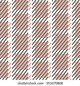 Abstract seamless pattern of diagonal parallel varying colors lines form square shapes. Geometric print in black, white and red colors. Beautiful contrasting background. Vector illustration