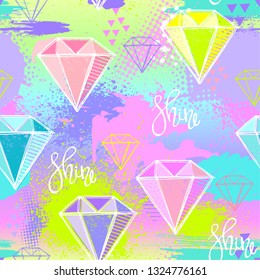 Abstract seamless pattern with Diamond on neon background