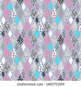 Abstract seamless pattern of diamonds with different textures-vector illustration.