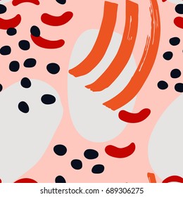 Abstract seamless pattern with different brush strokes. Vector fun texture.